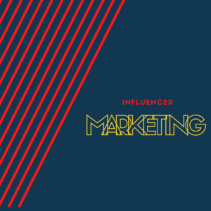 Blue background with red and yellow text for an article about Influencer Marketing.