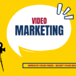 Image of a camera on a yellow background with a text bubble discussing Video Marketing for a blog about YouTube for small businesses.