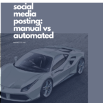 Image of a drawn Ferrari with white text overlay saying Social Media Posting: Manual vs. Automated for an article about social media posting practices.