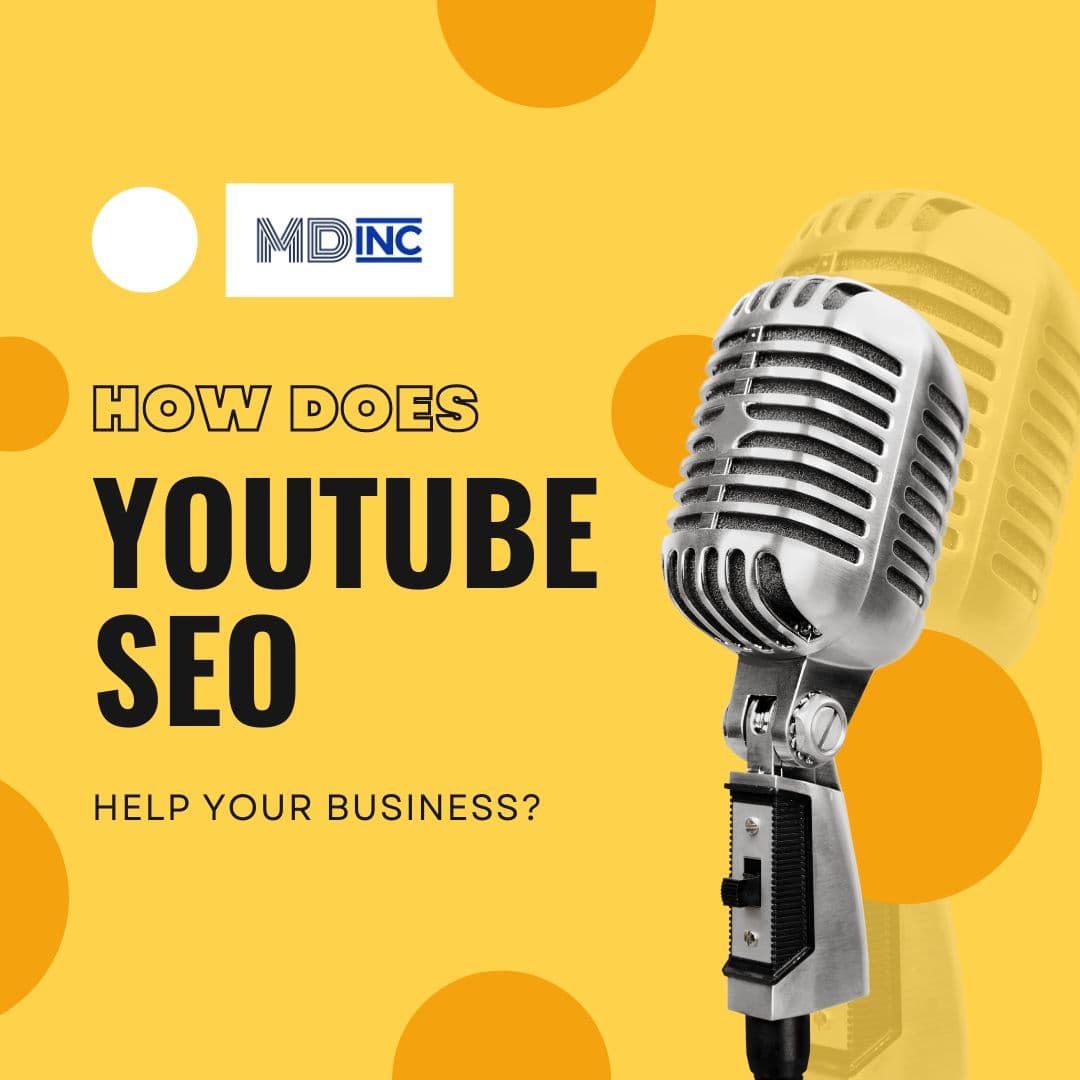 Image of a microphone with a yellow bubbly background for a blog article about how YouTube SEO can help your business.