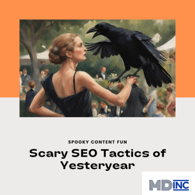 Image of a woman with a crow for a blog about Scary SEO tactics of yesteryear.
