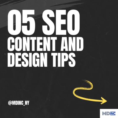 Image of a text block saying "05 SEO content and design tips" for an article with the same name.